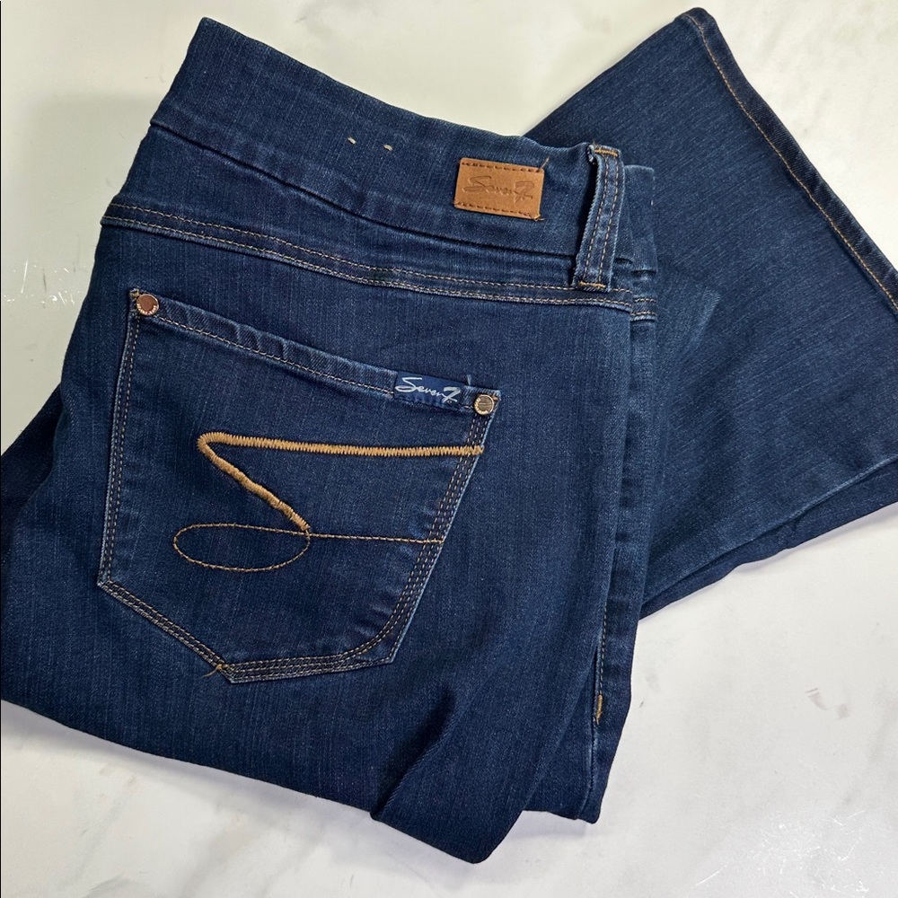 Seven7 Tummyless Slim Bootcut Jeans, Dark Wash with Stretch, Size 16